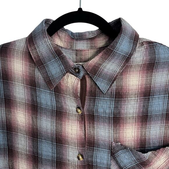 Vintage Havana Cream and Blue Plaid Button Front Long Sleeve Mini Dress - Picture 5 of 11